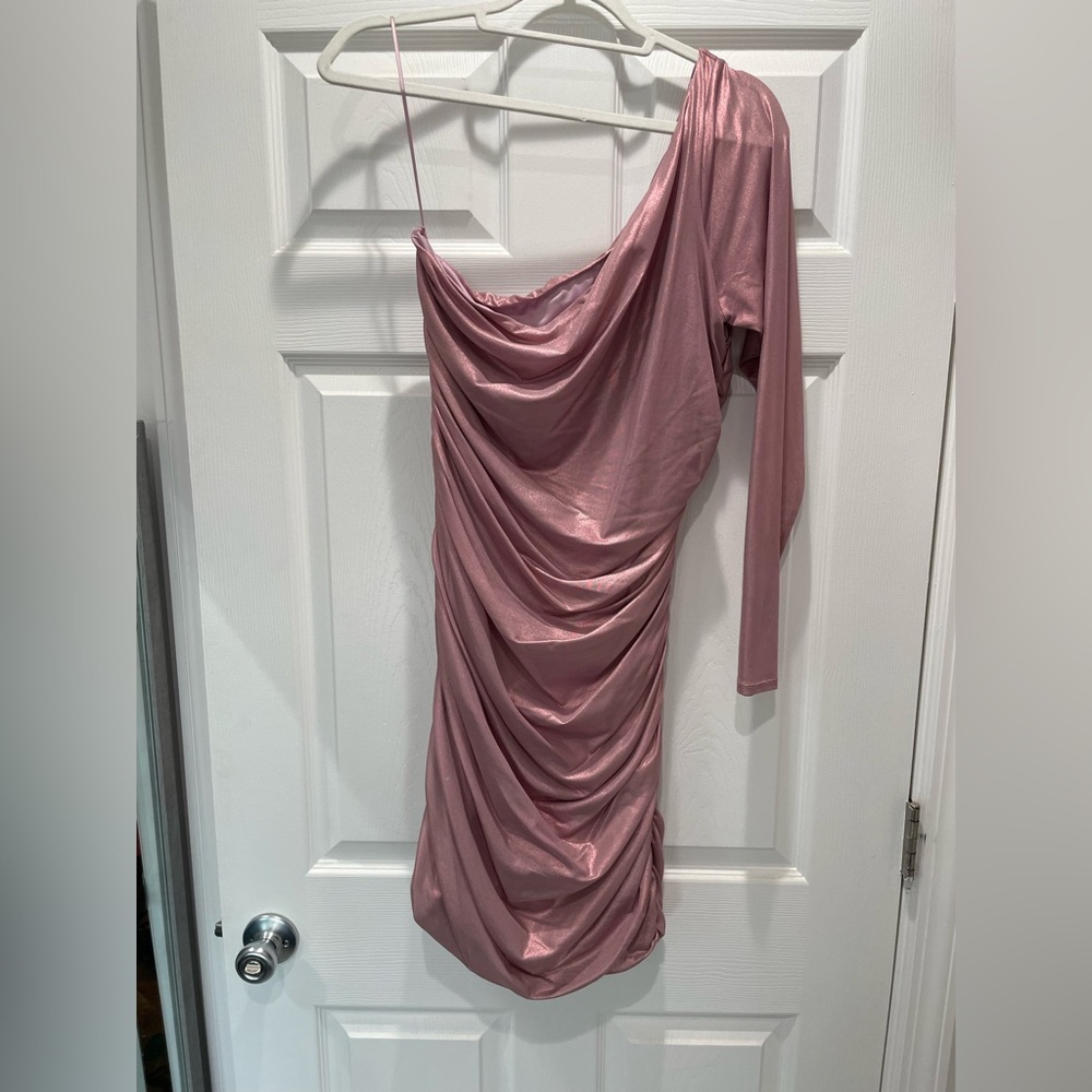 AFRM Pink Asymmetrical Ruched Bodycon Dress